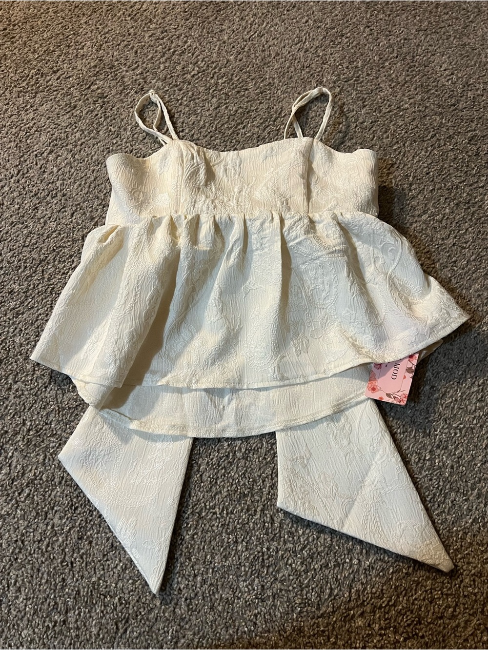 Ivory Textured Peplum Tank Top with Tail Tie